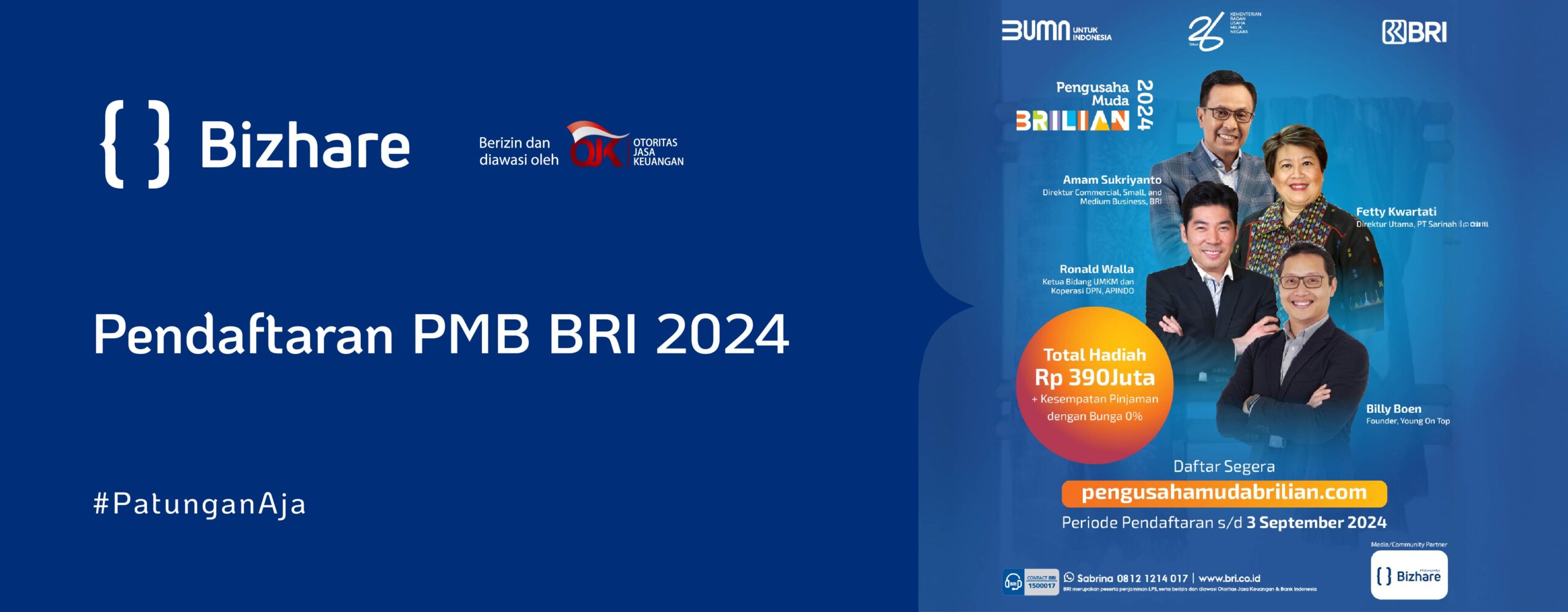 Pendaftaran untuk Program Pengusaha Muda BRILiaN (PMB) 2024 telah resmi dibuka hingga 3 September 2024.