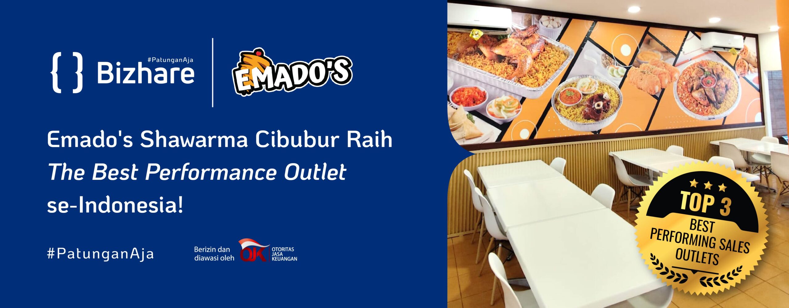 Emado’s Shawarma Cibubur berhasil meraih predikat Top 3 Best Performance Outlet dari seluruh outlet Emado’s se-Indonesia.